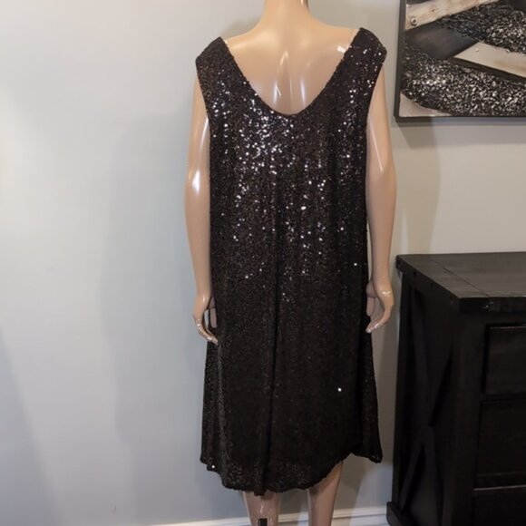 Vintage Full Sequin Cocktail Dress Sleeveless Cowl Formal Plus Size 24 Brown - Picture 6 of 10